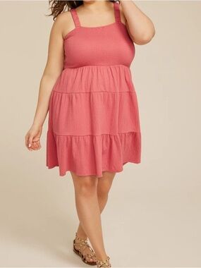 Maurice’s Coral Smocked Tiered Sundress Sz 1X